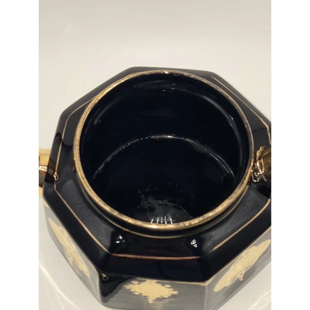 Gibson & Sons Black Celt Teapot Gold Transferware Burslem England Octagonal